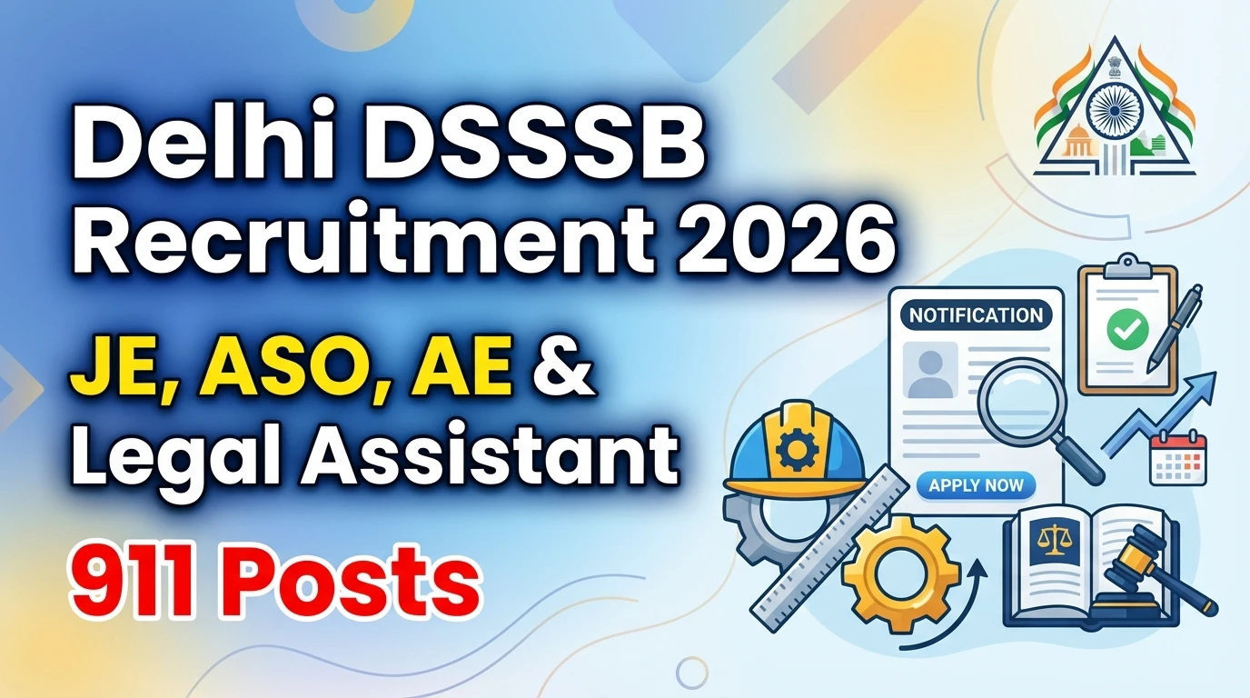 Delhi DSSSB JE, ASO, AE and Legal Assistant Recruitment 2026 for 911 Post