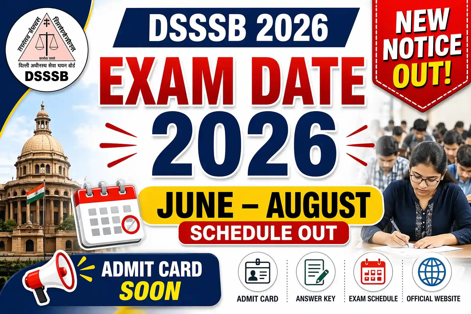 Delhi DSSSB Various Post (June – August) Exam Date Notice 2026