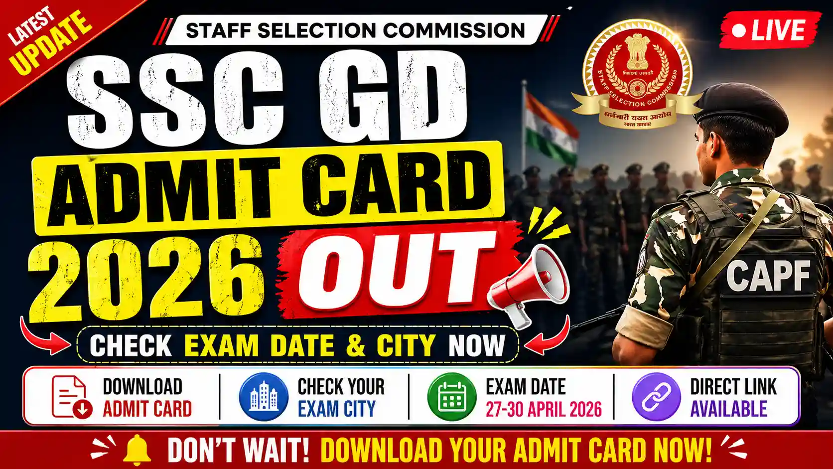 SSC GD Constable Admit Card 2026 Out…..