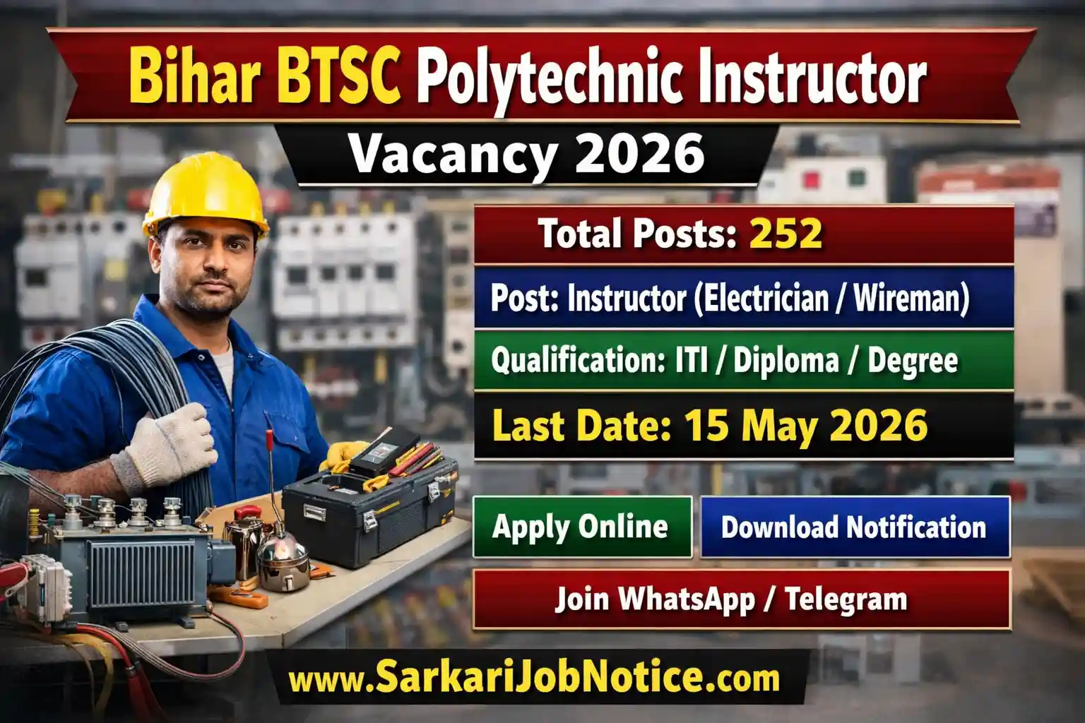 Bihar BTSC Polytechnic Instructor Vacancy Advt No. 232026