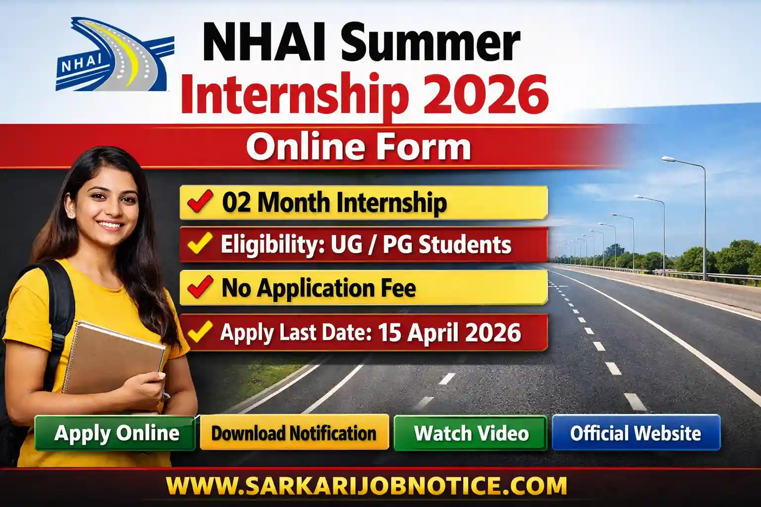 NHAI Summer Internship Online Form 2026
